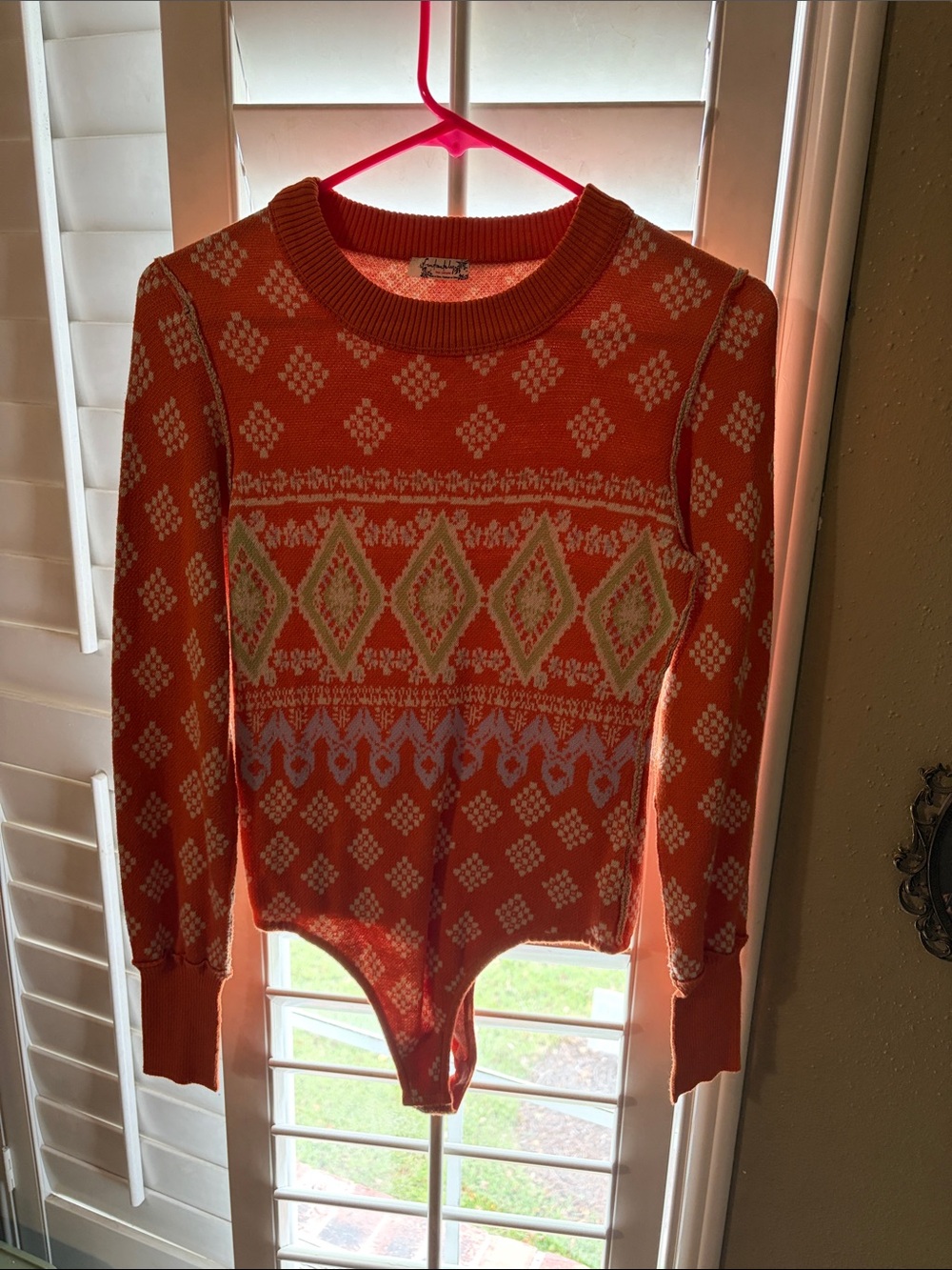 Vintage-Inspired Orange Patterned Crewneck Sweater Bodysuit